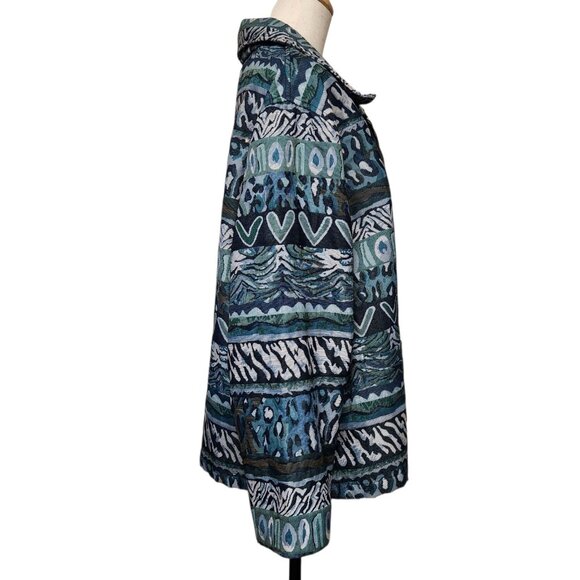 Indigo Moon Size 2X Jacket Tapestry Brocade Blues Boho Tribal Print Art To Wear - Picture 2 of 6
